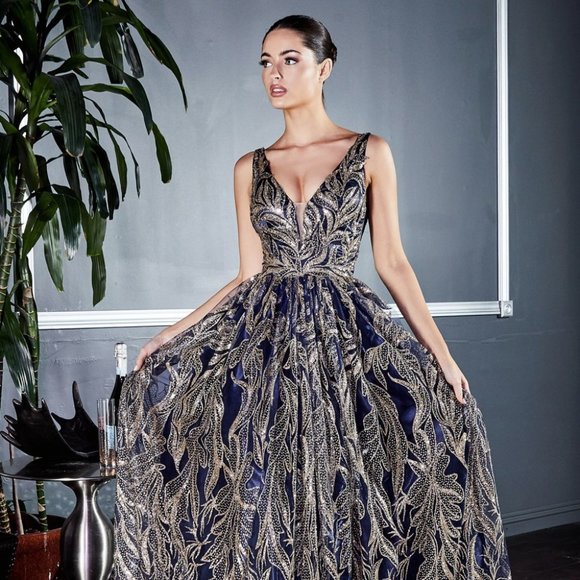 NEW GOLD NAVY LONG A-LINE OFF THE SHOULDER DRESS EMBROIDERED WITH SEQUINS CJ812